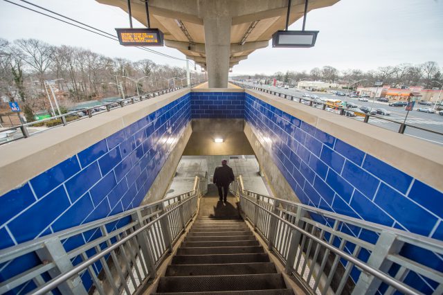 New Blue Tiling at Merrick Station Stairways - 01-29-19